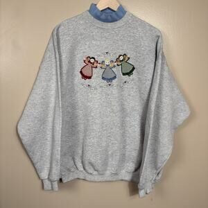 Vintage Endless Designs Angel Embroidered Mock Neck Sweatshirt 90s XL Grandma